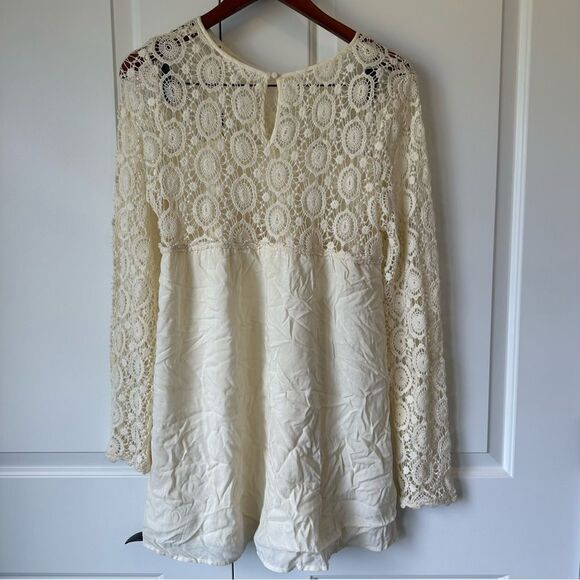 Altar'd State Size M Cream Long Sleeve Lace Mini Dress - Picture 3 of 5